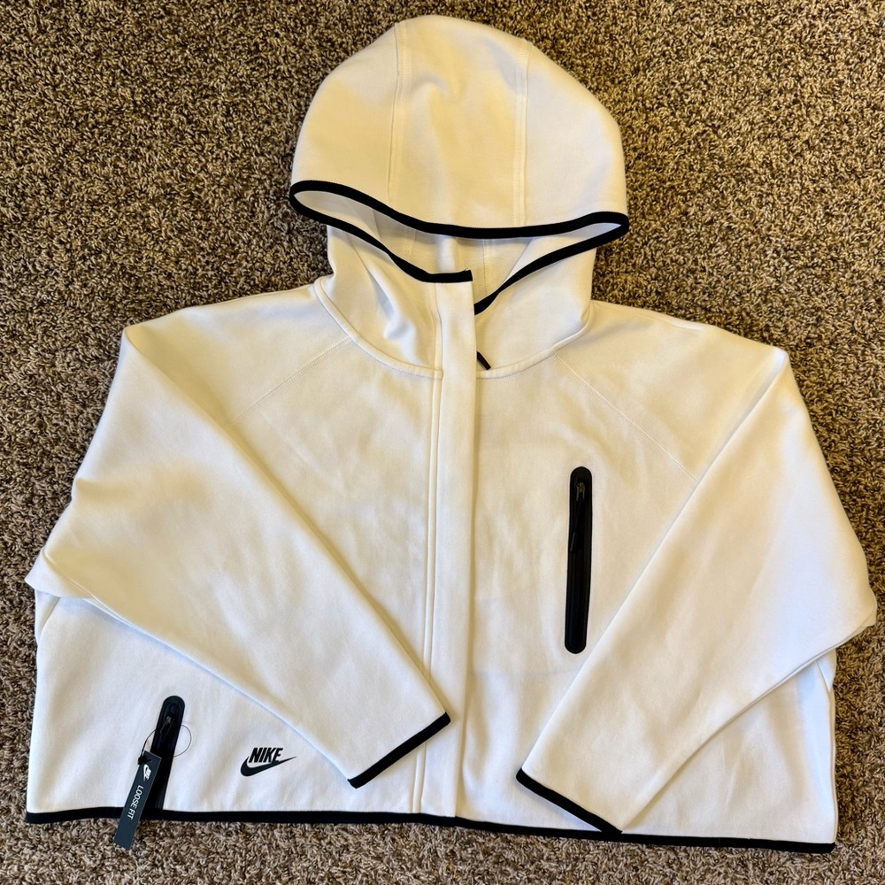 NWT Nike Sportswear Tech Fleece Full Zip Cape Hoodie White Oversize Womens Large